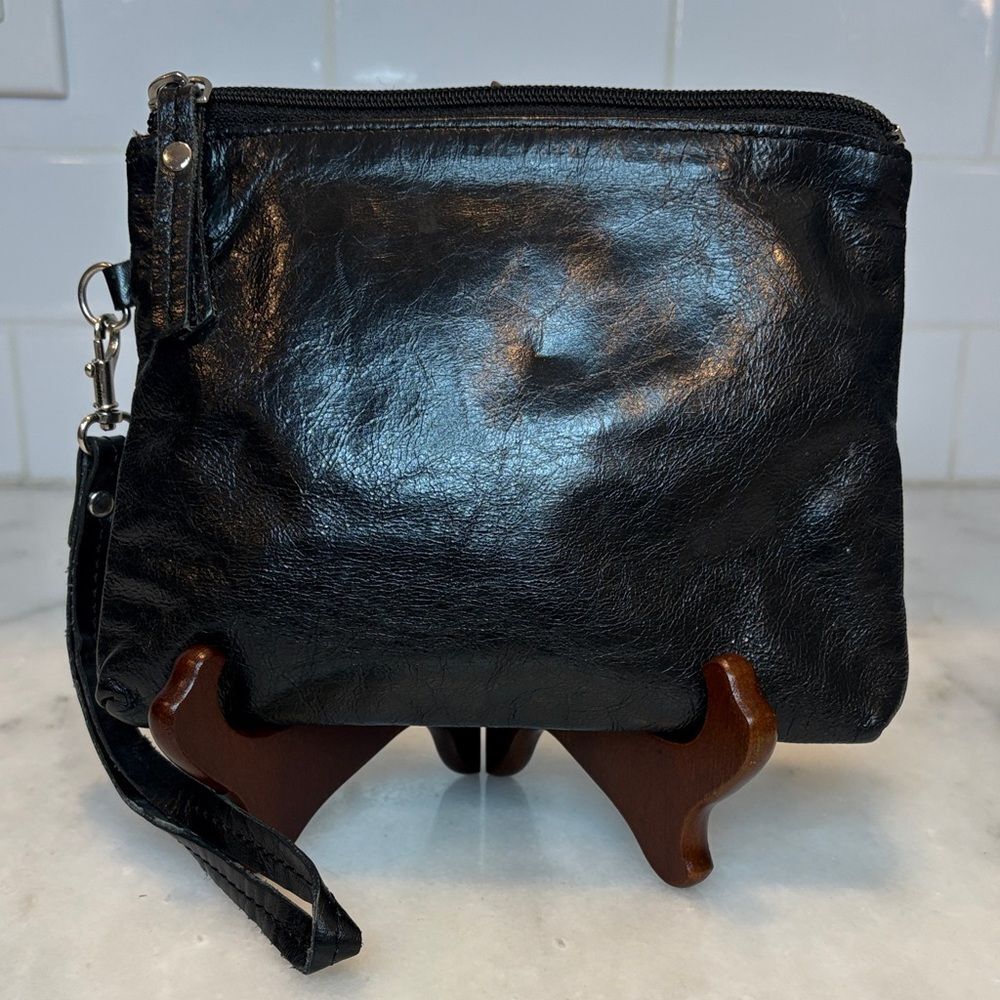 Latico Black Leather Wristlet Clutch Wallet Pouch Handbag